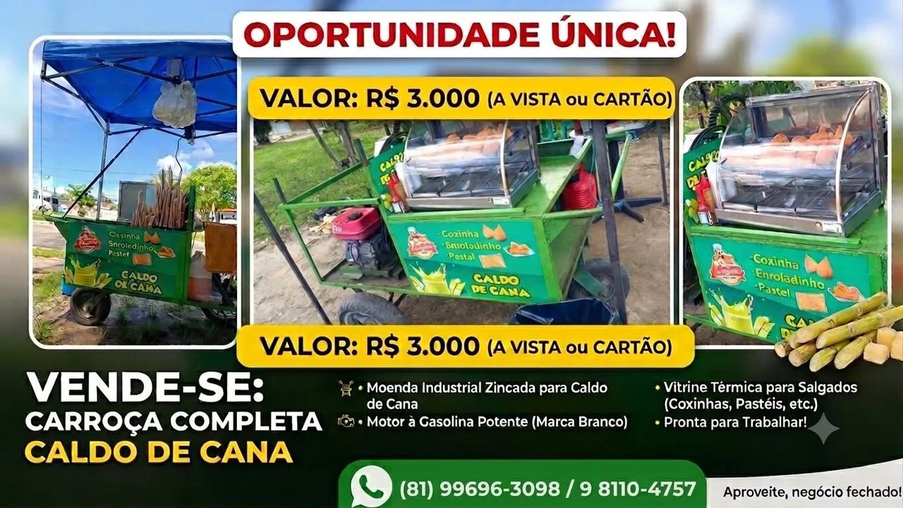 Carroça de caldo de cana completa 