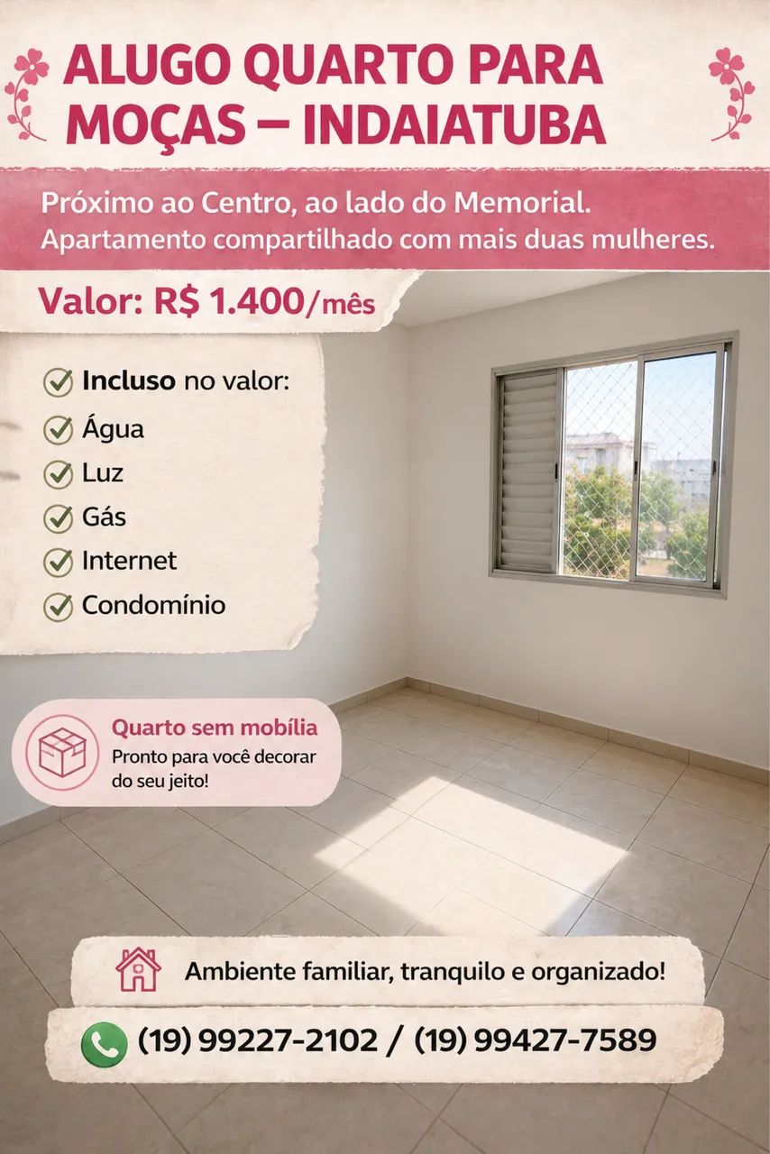 Quarto disponível em apartamento compartilhado 