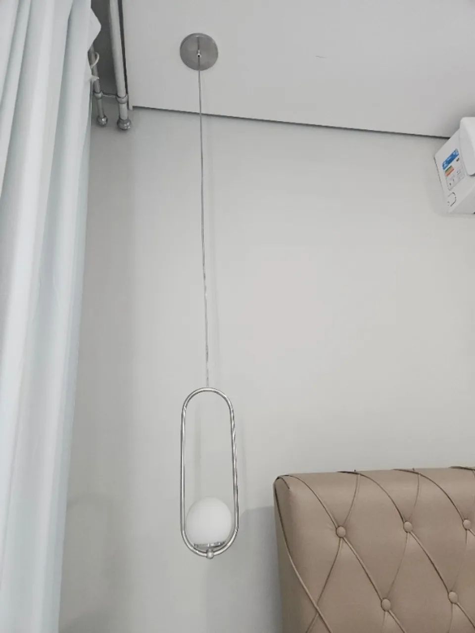 Kit 2 Pendentes Oval Para Quarto Cabeceira de Cama Branco Com Prata - Foto 3