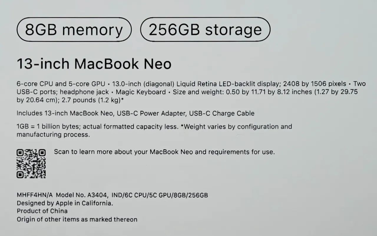 Macbook neo 8gb / 256gb apenas 12 dias de ativação e apenas 2