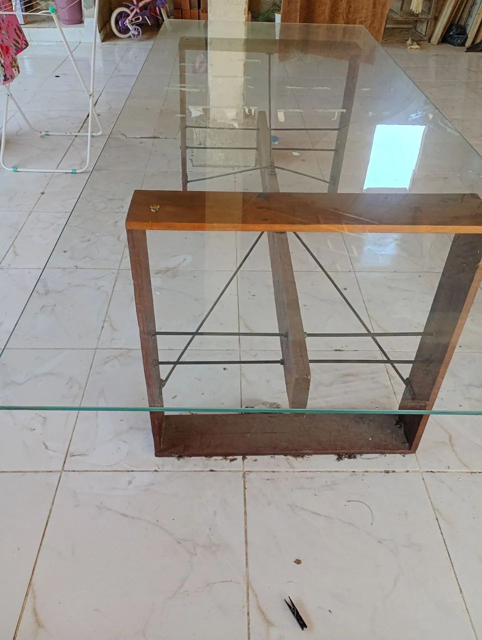 Mesa de vidro temperado,madeira tombada - Foto 3