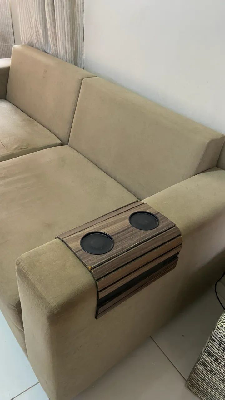 Sof á com chaise na cor bege. - Foto 2
