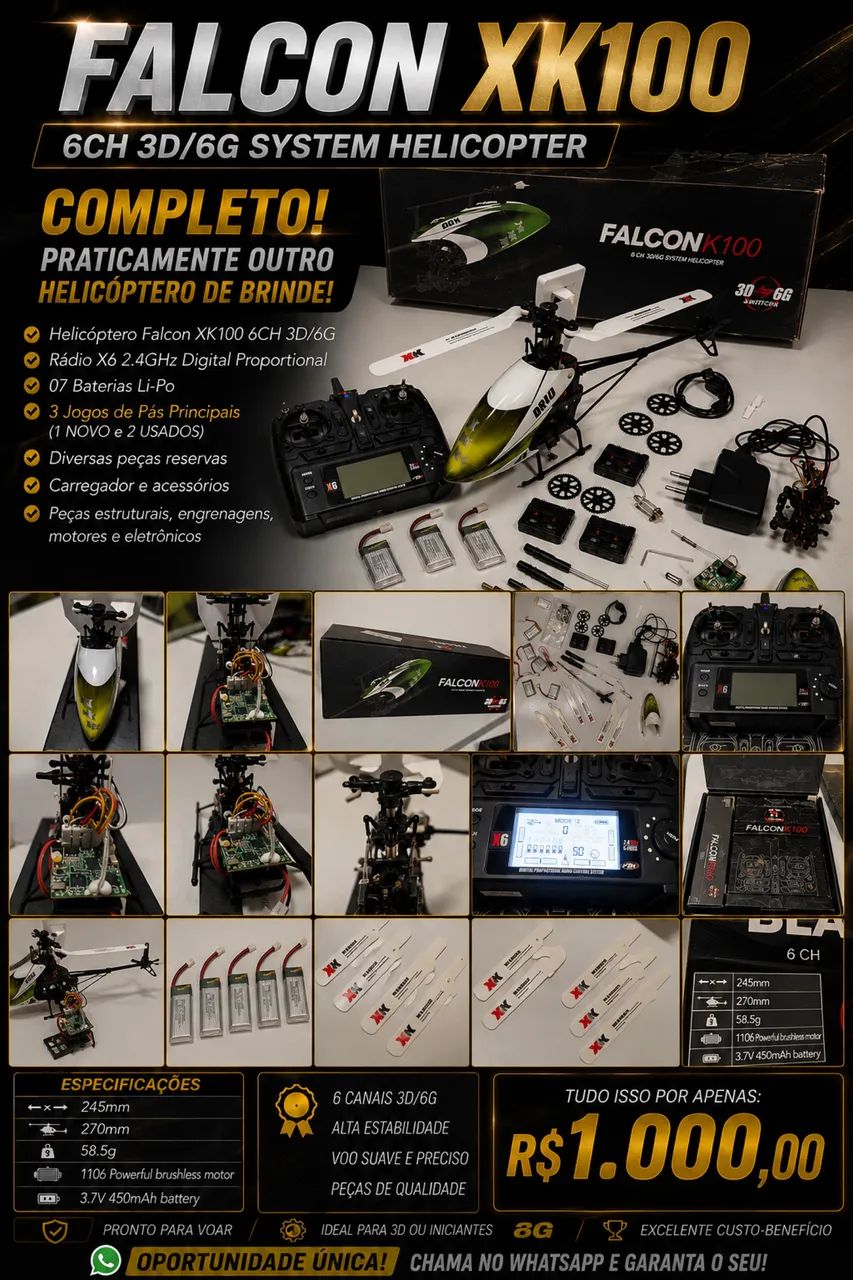 Helicóptero FALCON-Xk 100 - Controle Remotoe