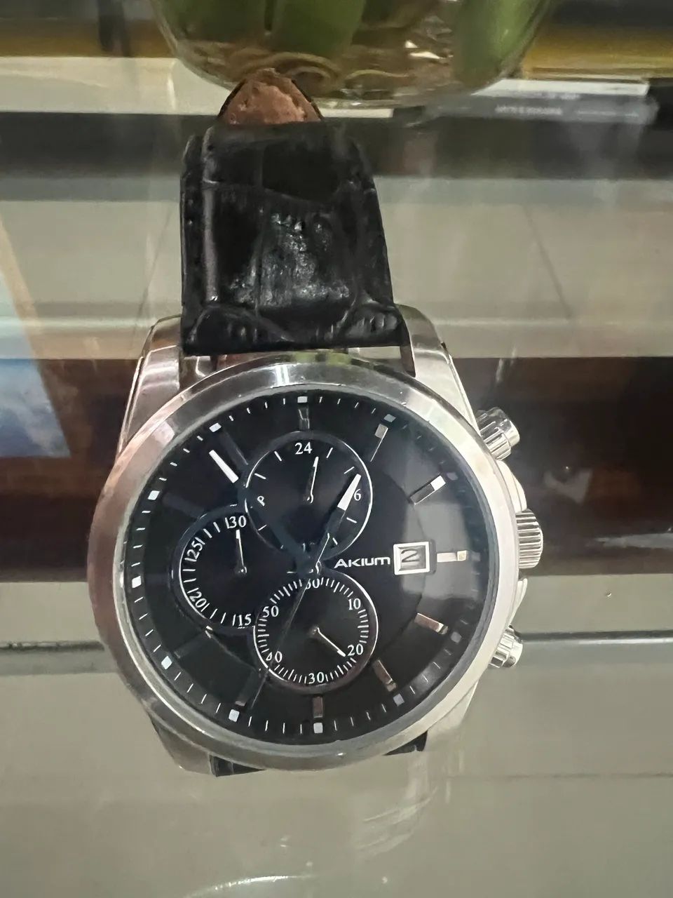 Relógio Masculino Akum Pulseira de Couro Preta