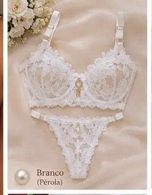 Conjunto Maitê de Renda Floral Branco | Sem Bojo, Com Aro e Detalhe Exclusivo - Foto 2