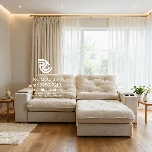 Sofá Retrátil Reclinável Cuiabá Porta Copos Suede Cinza Claro Premium - Foto 4