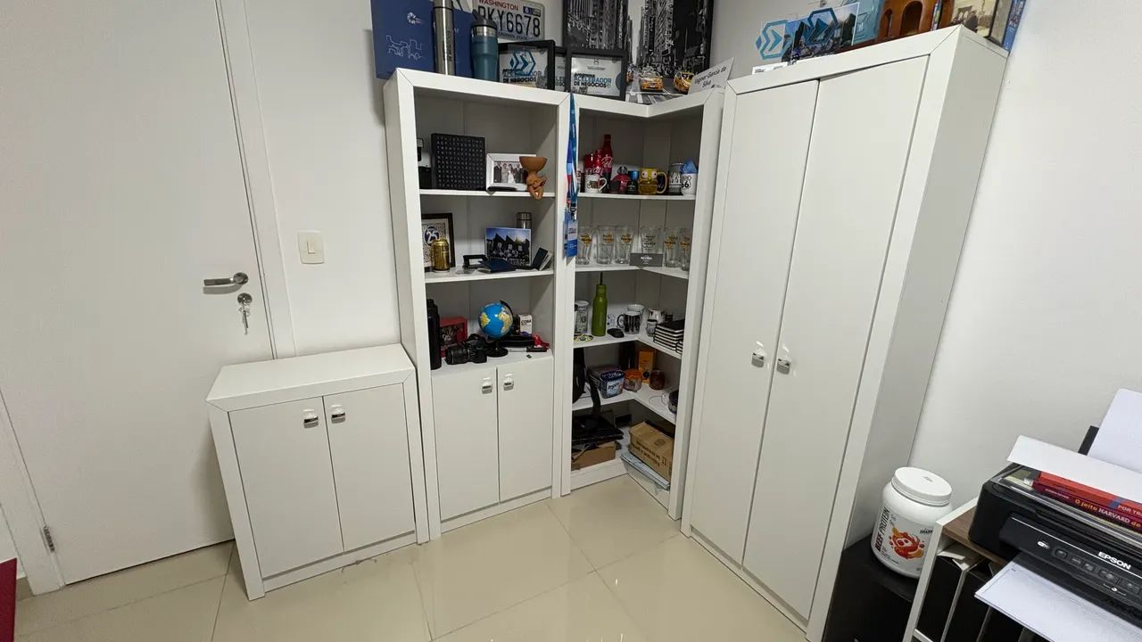 Kit 4 Armários para Escritório com Estante Branco - Foto 2