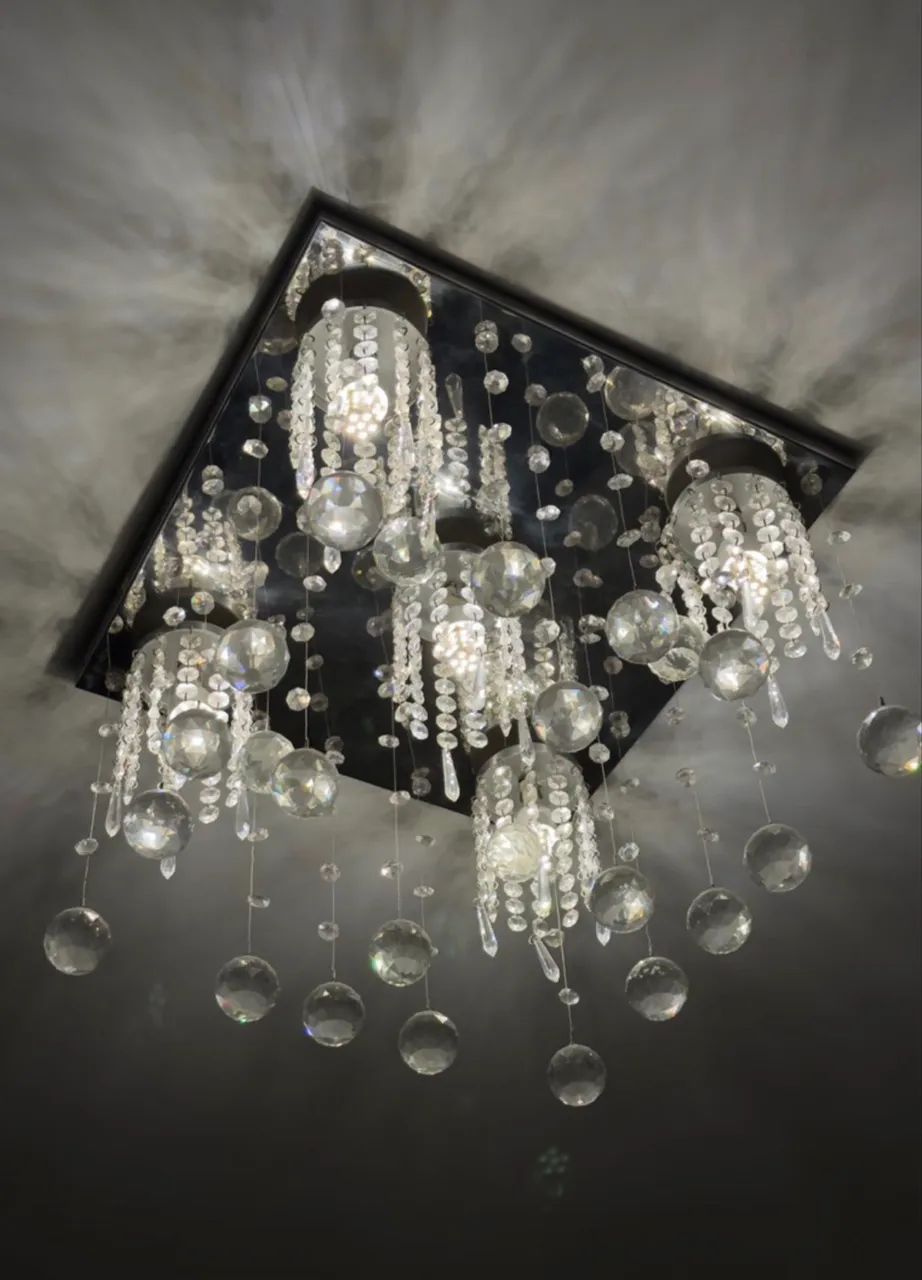 Lustre Plafon Chuva de Cristal - 5 Lâmpadas Led
