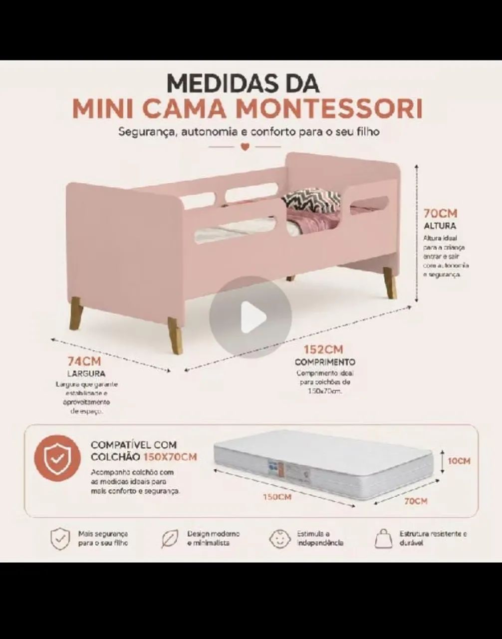 Cama Infantil com colchão Sem detalhes. - Foto 5