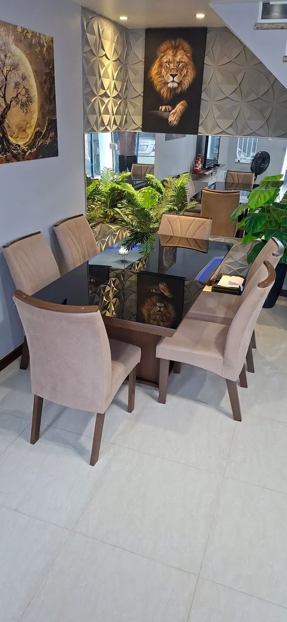 Mesa de jantar 6 cadeiras vidro preto - Foto 2