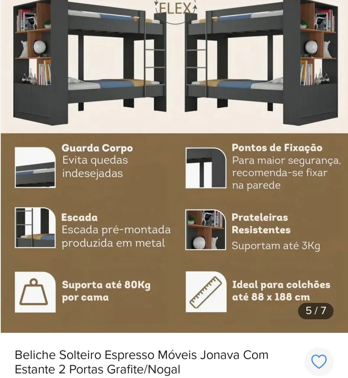 Beliche, solteiro, com estante, madeira, cama - Foto 3