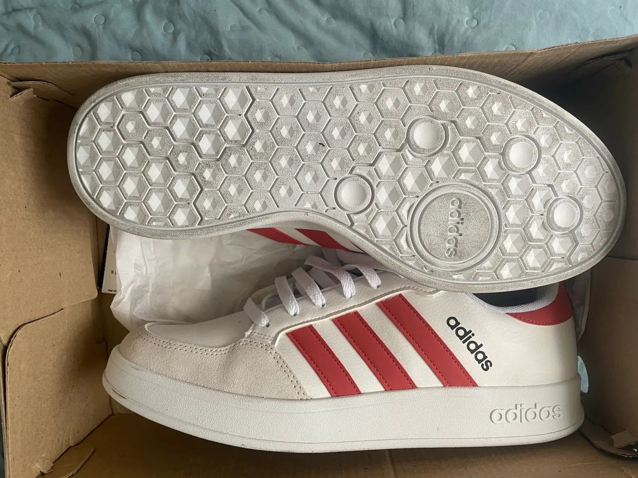 Adidas Breaknet - Branco com Listras Vermelhas  - Foto 5