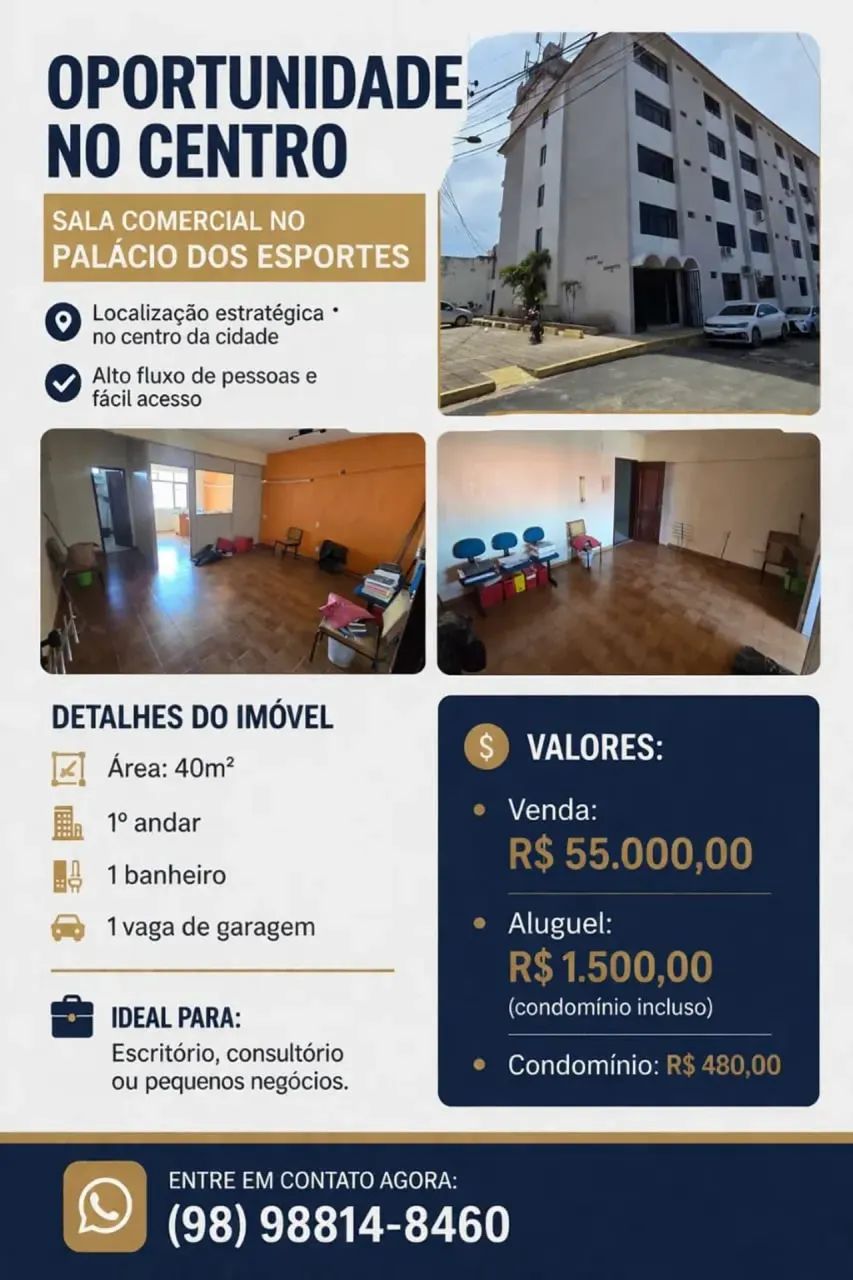 OPORTUNIDADE! Sala Comercial à Venda ou para Aluguel no Centro