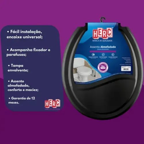 assento sanitário almofadado preto Herc