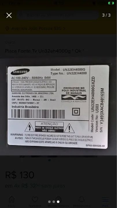 Placa Fonte Tv Un32eh4000g * Ok *  - Foto 3