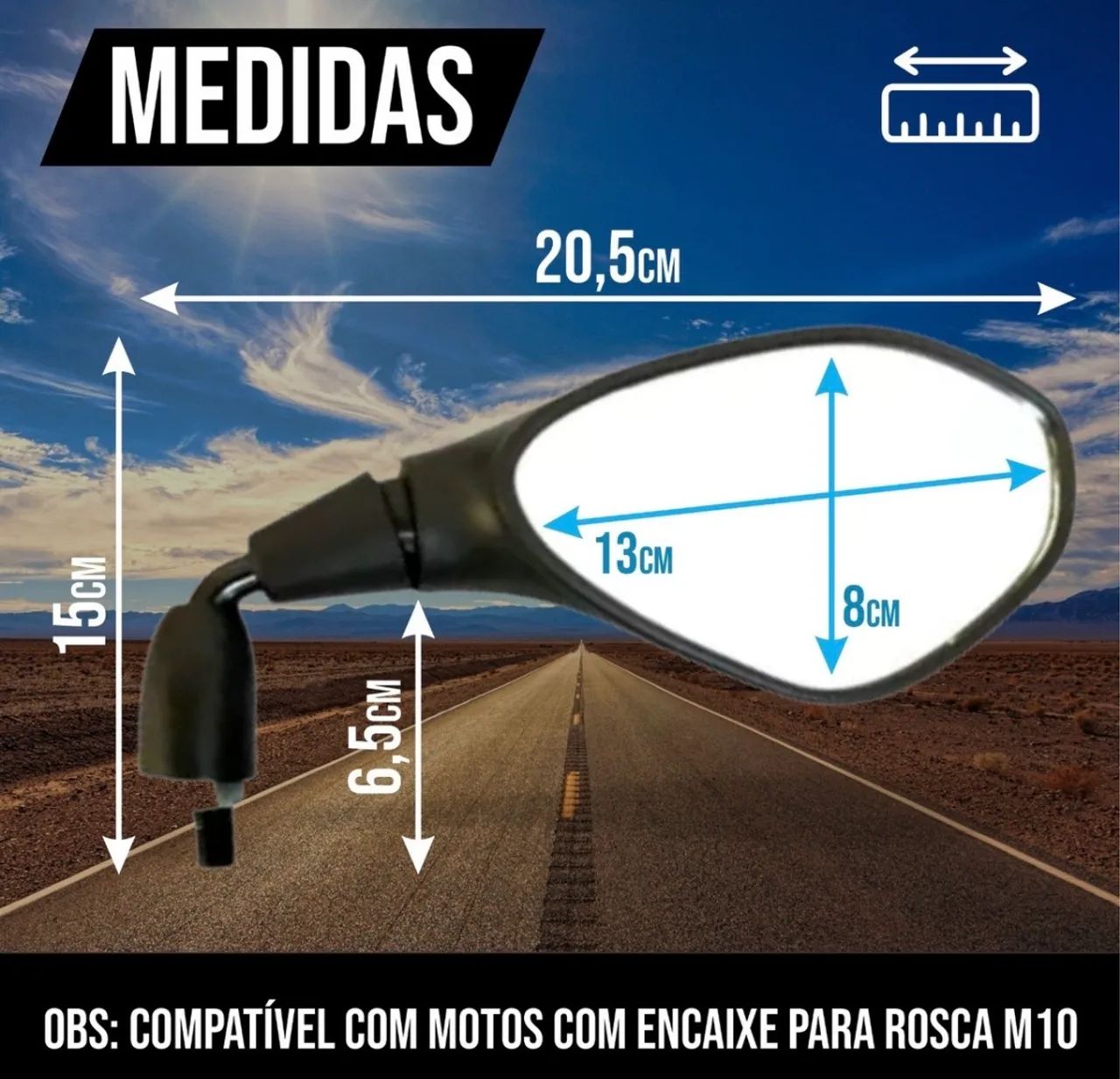 Retrovisor Bmw F800 Rebaixado 90° Honda Lente Convexo Prata haste curta  - Foto 4