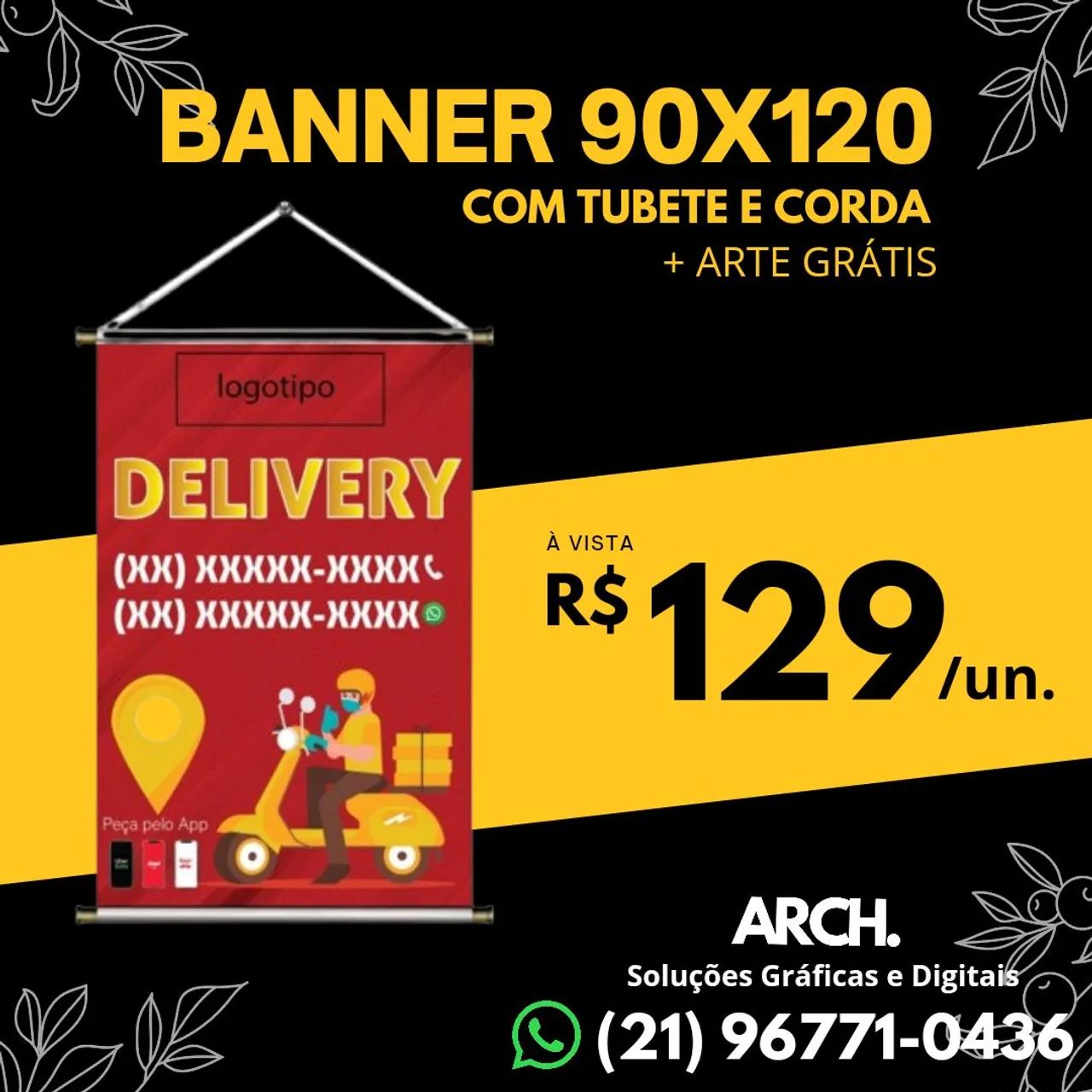 Banner 90x120 com tubete e corda