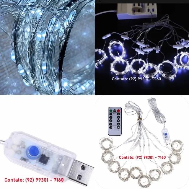Cortina LED 3x3m ou 6x3m USB com 8 funções 300/600 LEDs Fio de Fada/Cobre - Foto 5