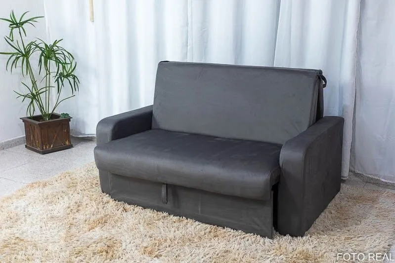 Sofá Cama Casal com Baú Suede Cinza