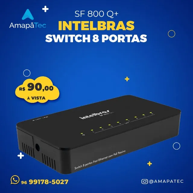Switch 8 Portas IntelBras Fast Ethernet 10/100 Mbps com QoS - SF 800 Q+