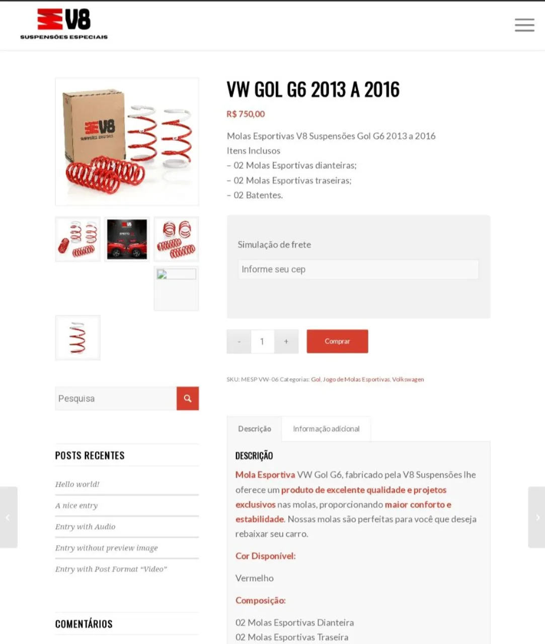 Molas Esportivas V8 Gol/VOYAGE - Vermelhas