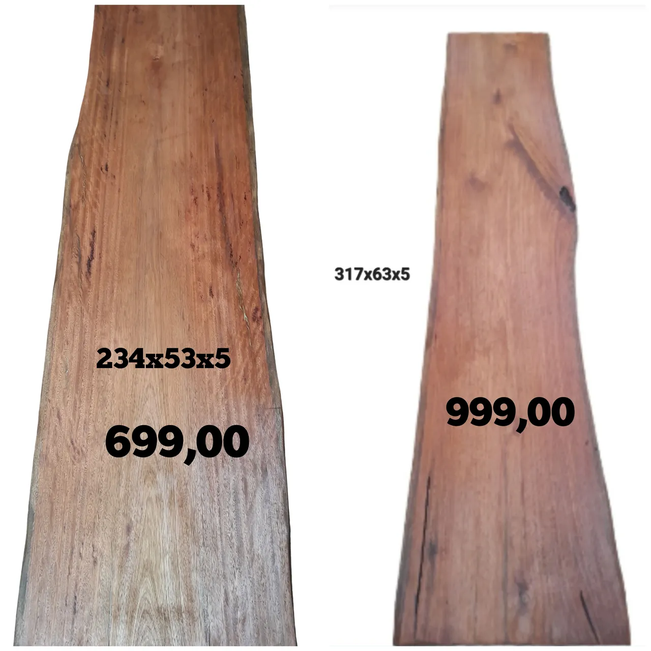 Tábua de madeira maciça - 234x53x5 e 317x63x5