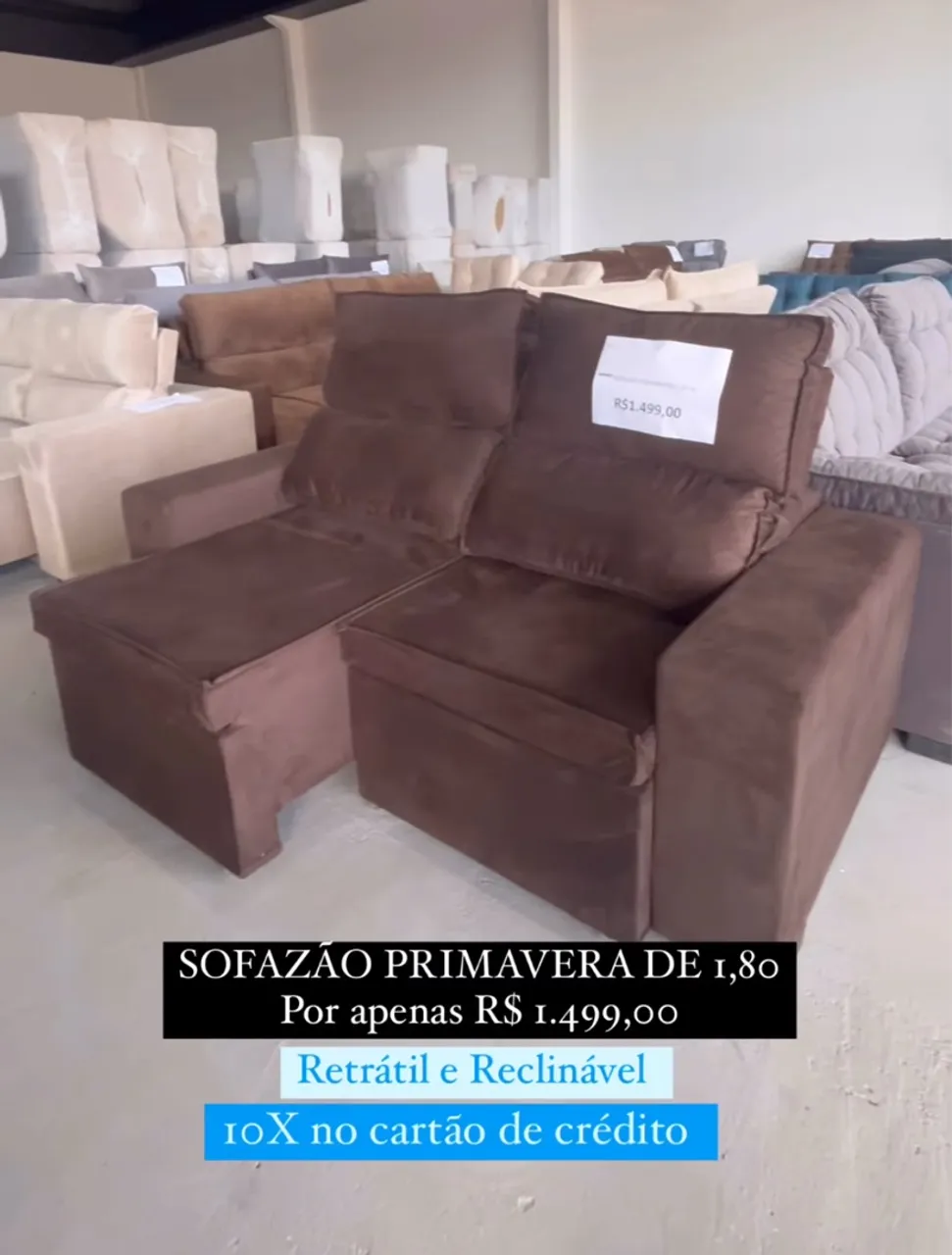 Sofá Retrátil e Reclinável Primavera 1,80m