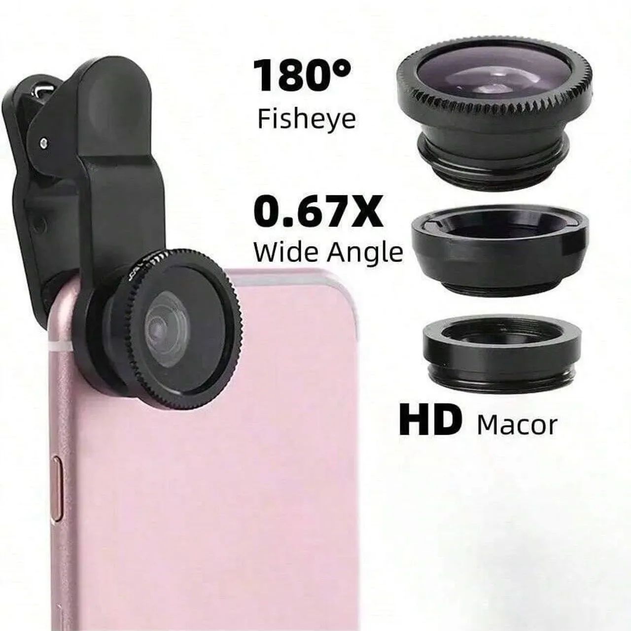 Lentes 3 em 1 para Celular - Fisheye, Wide Angle e Macro