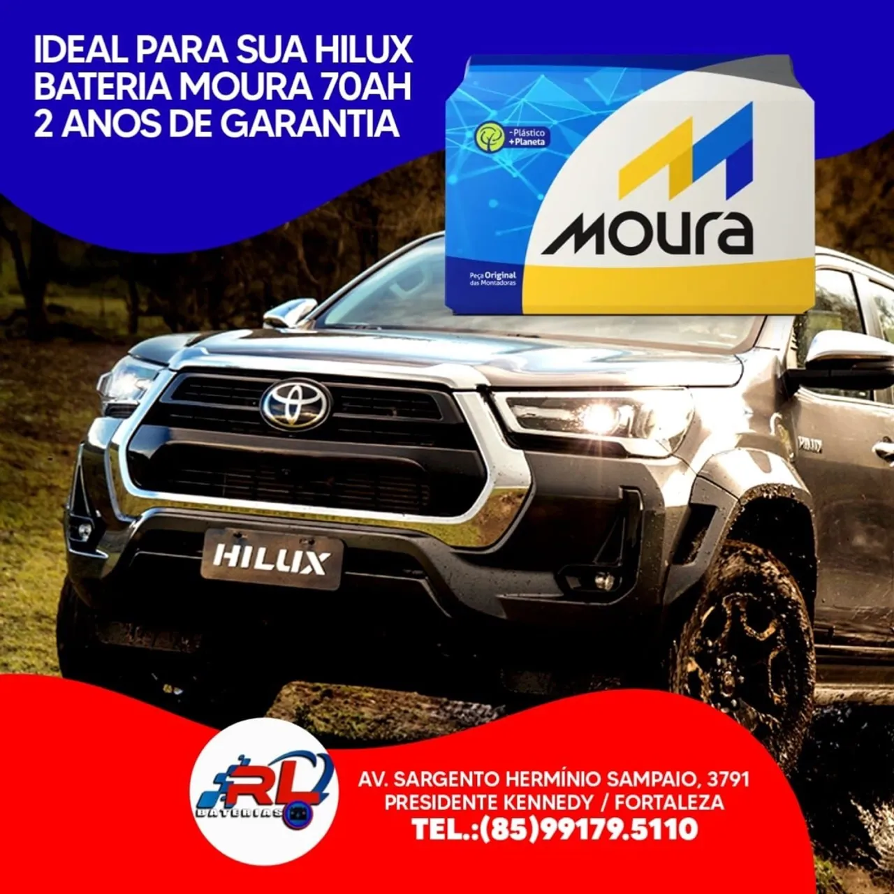 Bateria Moura 70AH Hilux - 2 Anos de Garantia