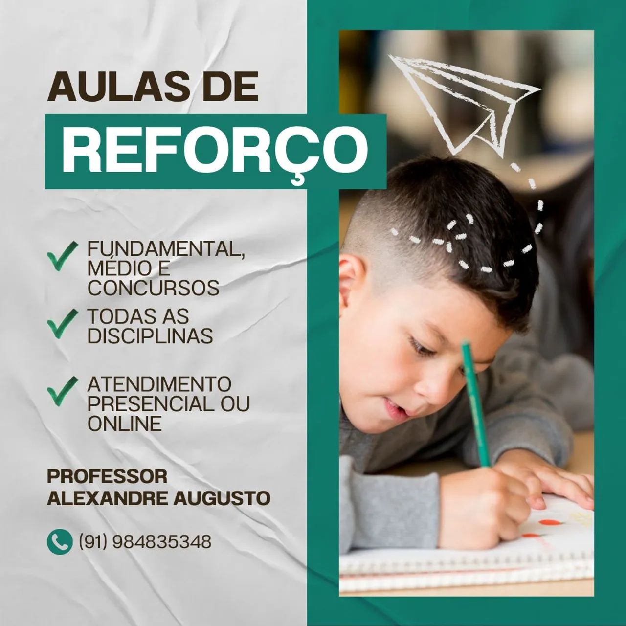 Aulas particulares para Fundamental, Médio e Concursos
