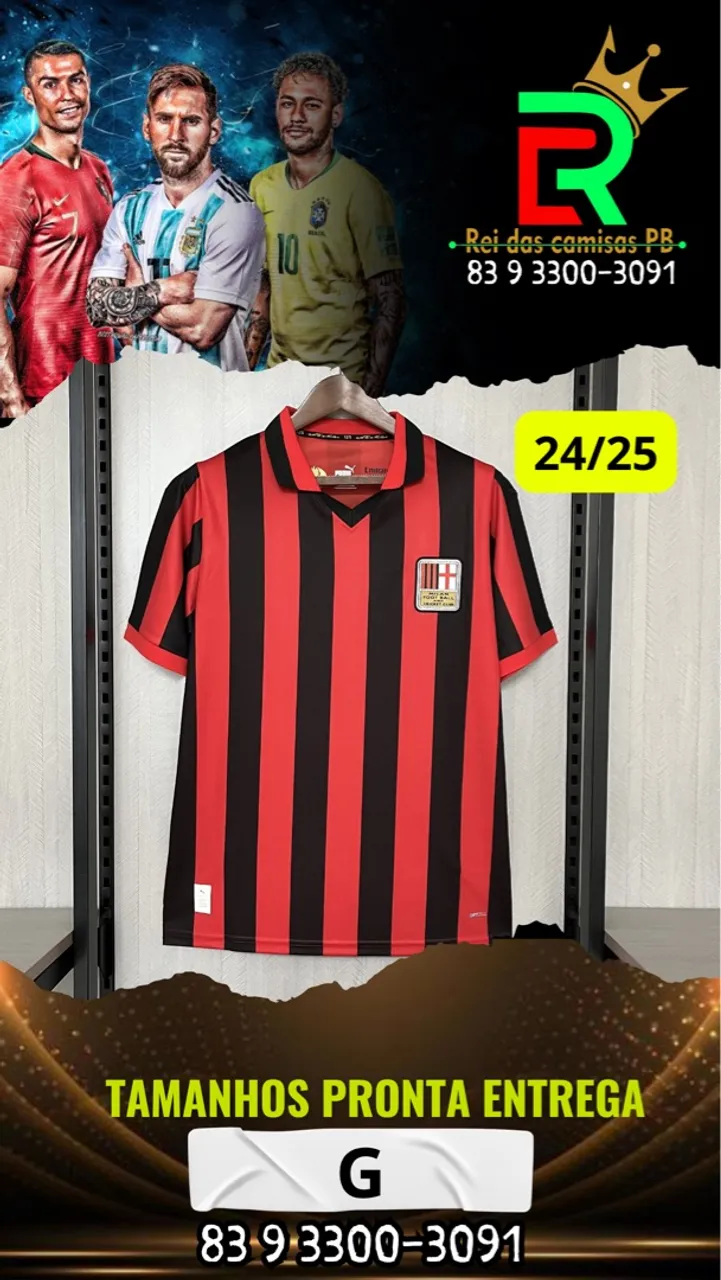 Camisa de Futebol Listrada Vermelha e Preta Tamanho G