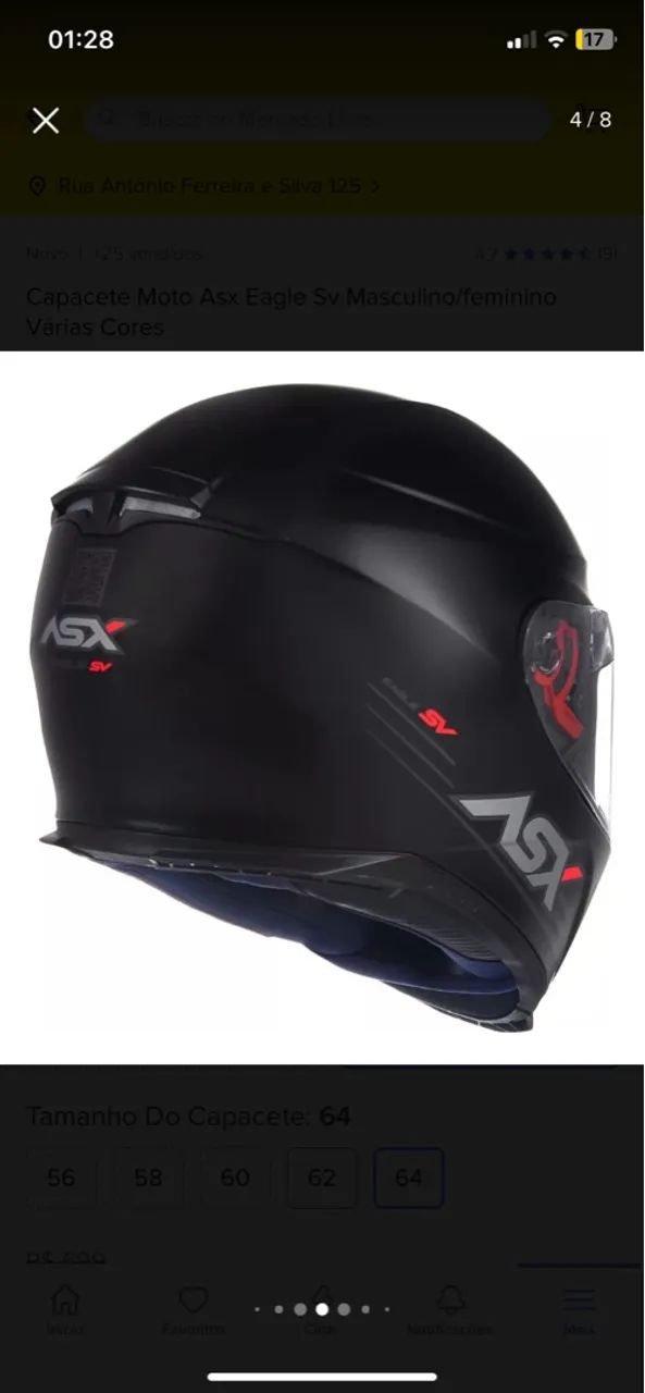 Capacete Moto Asx Eagle SV - Tamanho 64 - Preto