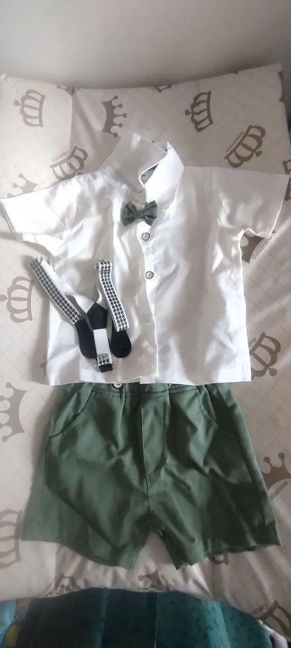 Conjunto Social Bebê Menino - Branco e Verde