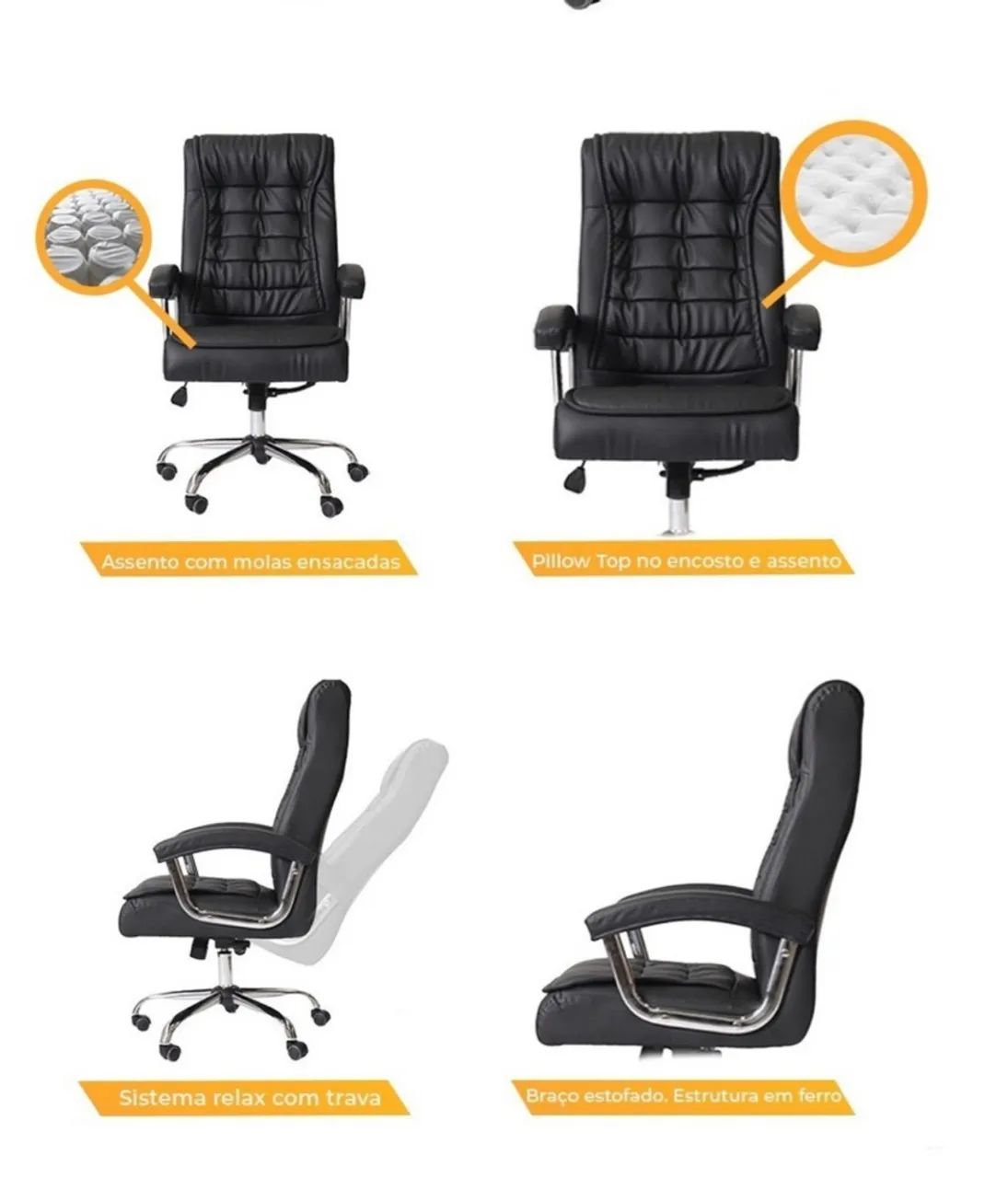 CADEIRA PRESIDENTE COM MOLAS ENSACADAS LUXO NOVA DE FÁBRICA  - Foto 3