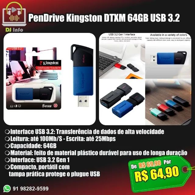 PenDrive Kingston DTXM 64GB USB 3.2