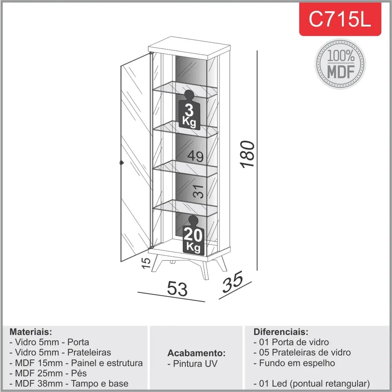 Cristaleira de vidro  - Foto 4