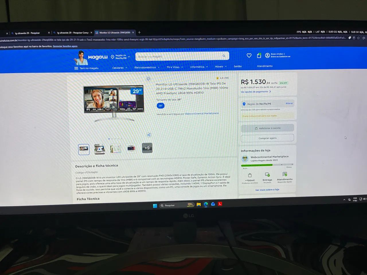 Monitor 29 polegadas LG ultrawide
