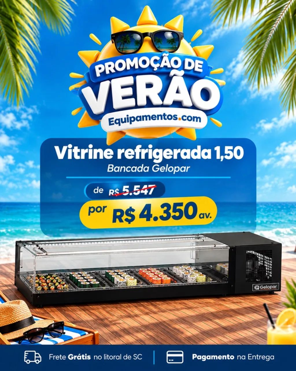 Vitrine  refrigerada sushi 1.50M Gelopar 