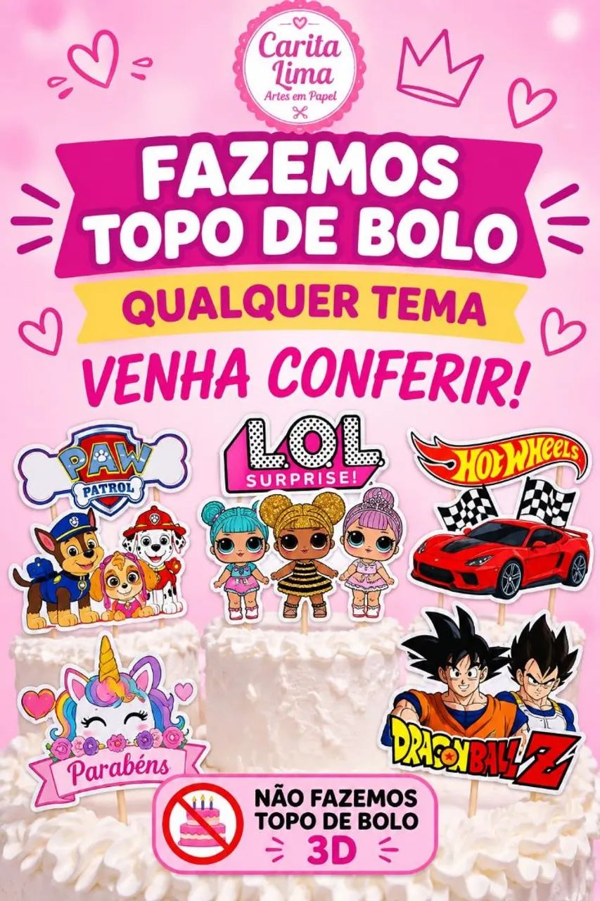 Top de bolo e topo pra doces e cupcake 