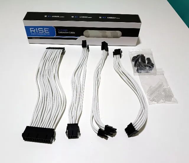 Cabo Extensor de Fonte Sleeved Rise Mode, 4 em 1 Branco