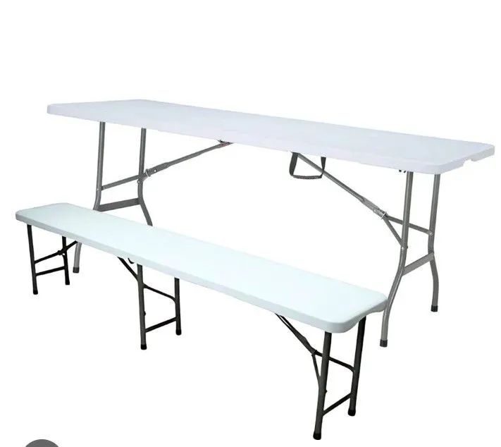 Conjunto de mesa e banco dobrável que vira maleta