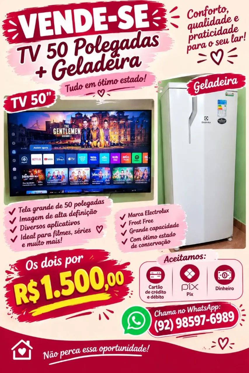 Tv 50 polegadas + geladeira 