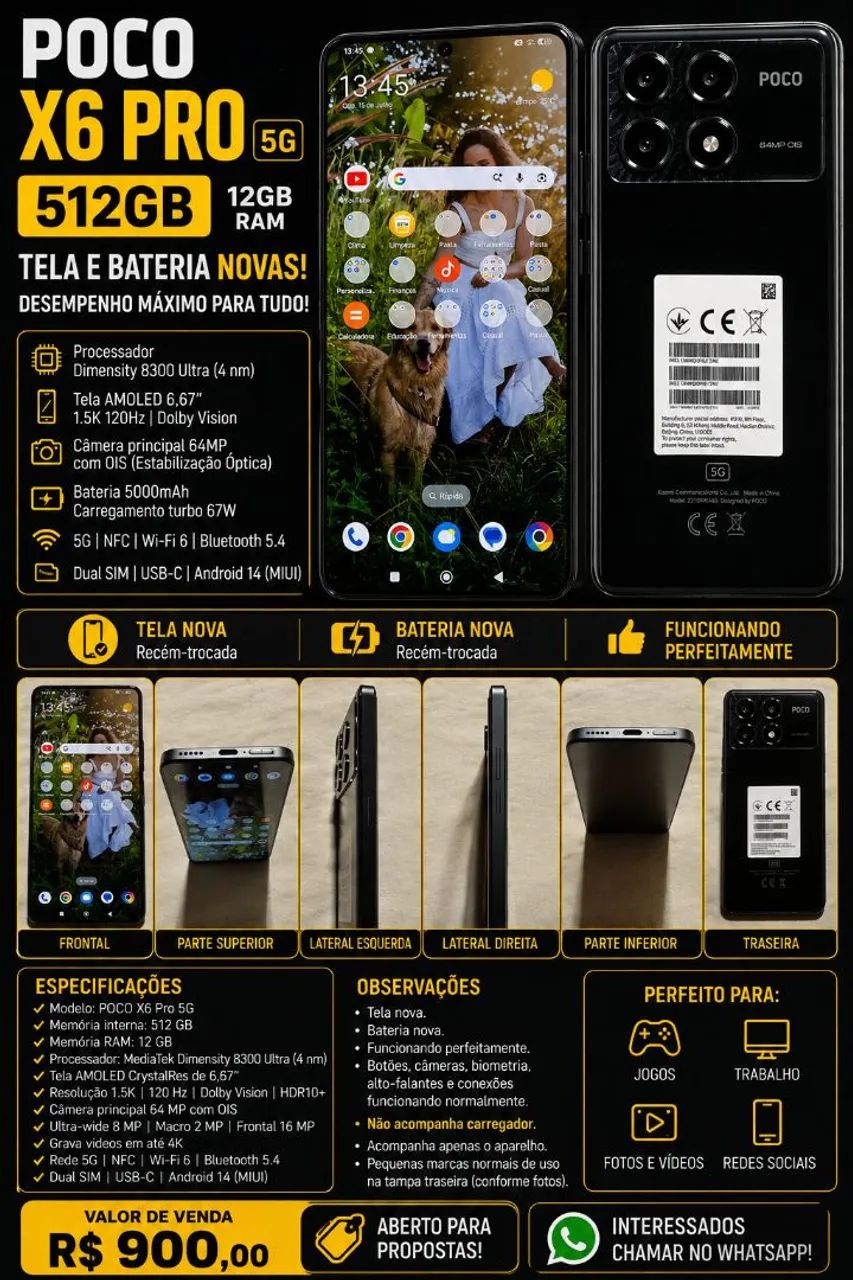POCO X6 Pro 512GB 5G | 12GB RAM | Excelente Estado
