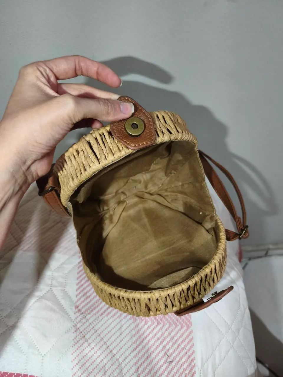 Bolsa redonda de palha - Foto 3