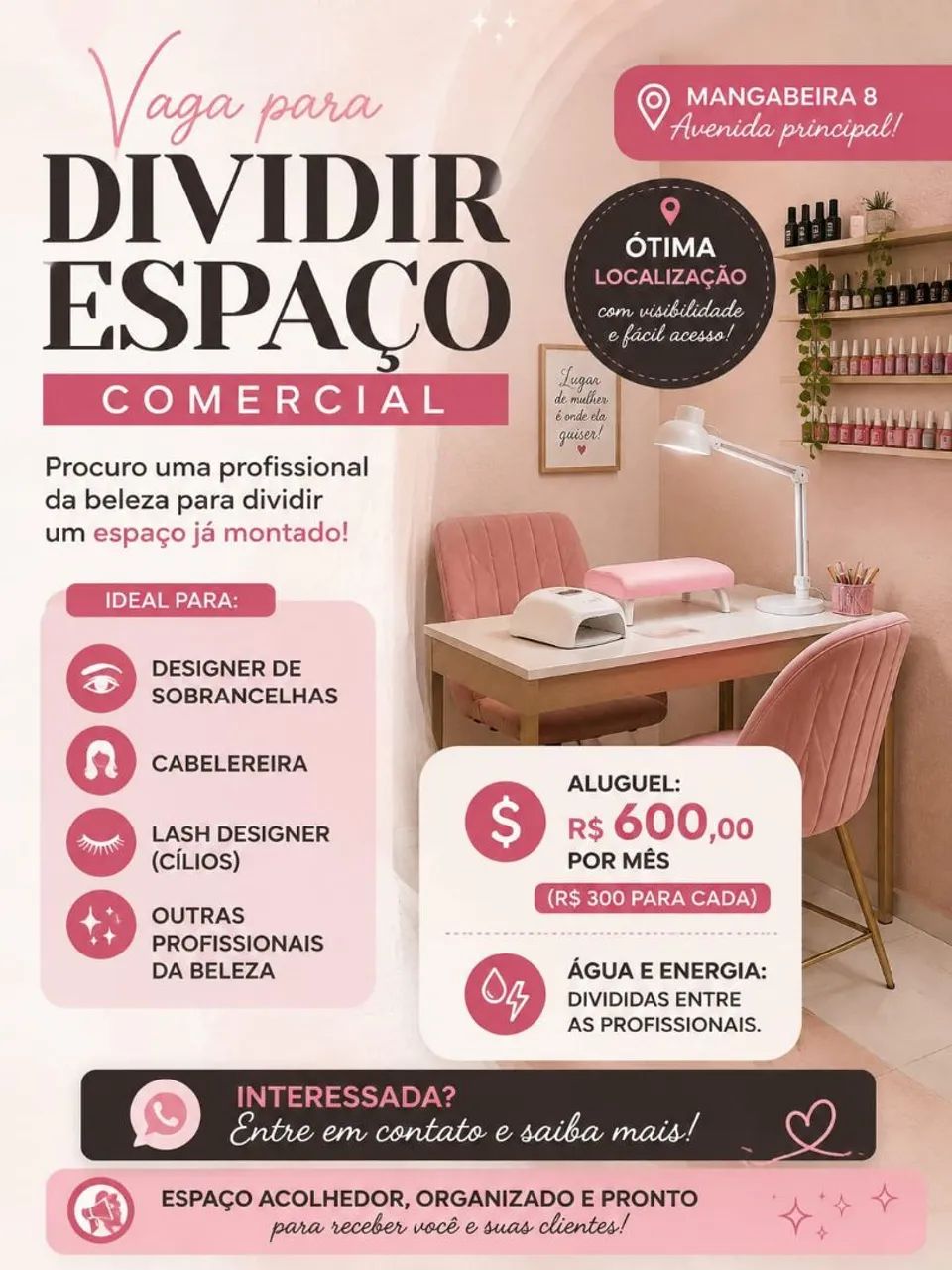 Procuro profissional para dividir espaço de beleza