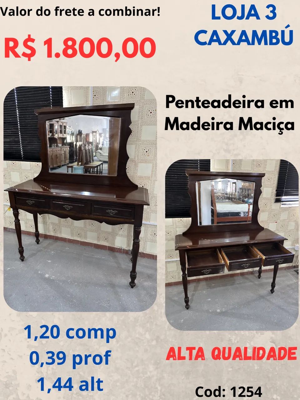 Penteadeira de madeira maciça 