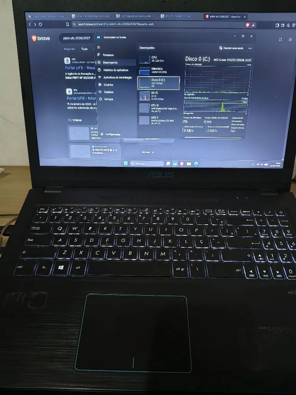 Notebook gamer ASUS Ryzen 5 + GTX 1050