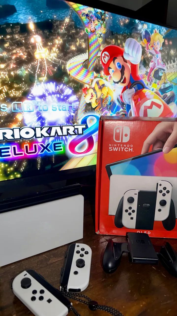 NINTENDO SWITCH OLED BRANCO DESBLOQUEADO - 64GB + MICRO SD 256GB