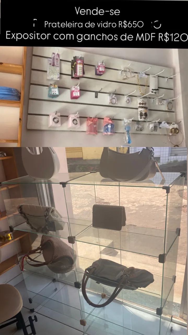 Expositor de MDF/ Prateleira de vidro (vitrine)