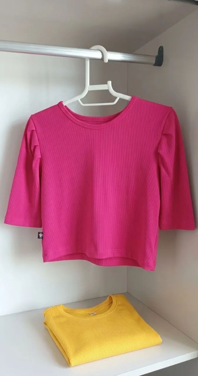 Blusa Canelada Feminina Pink e Amarel - Foto 2